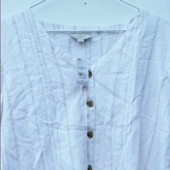 Loft Outlet Striped Top Blouse Front Button V Neck - Picture 2 of 6